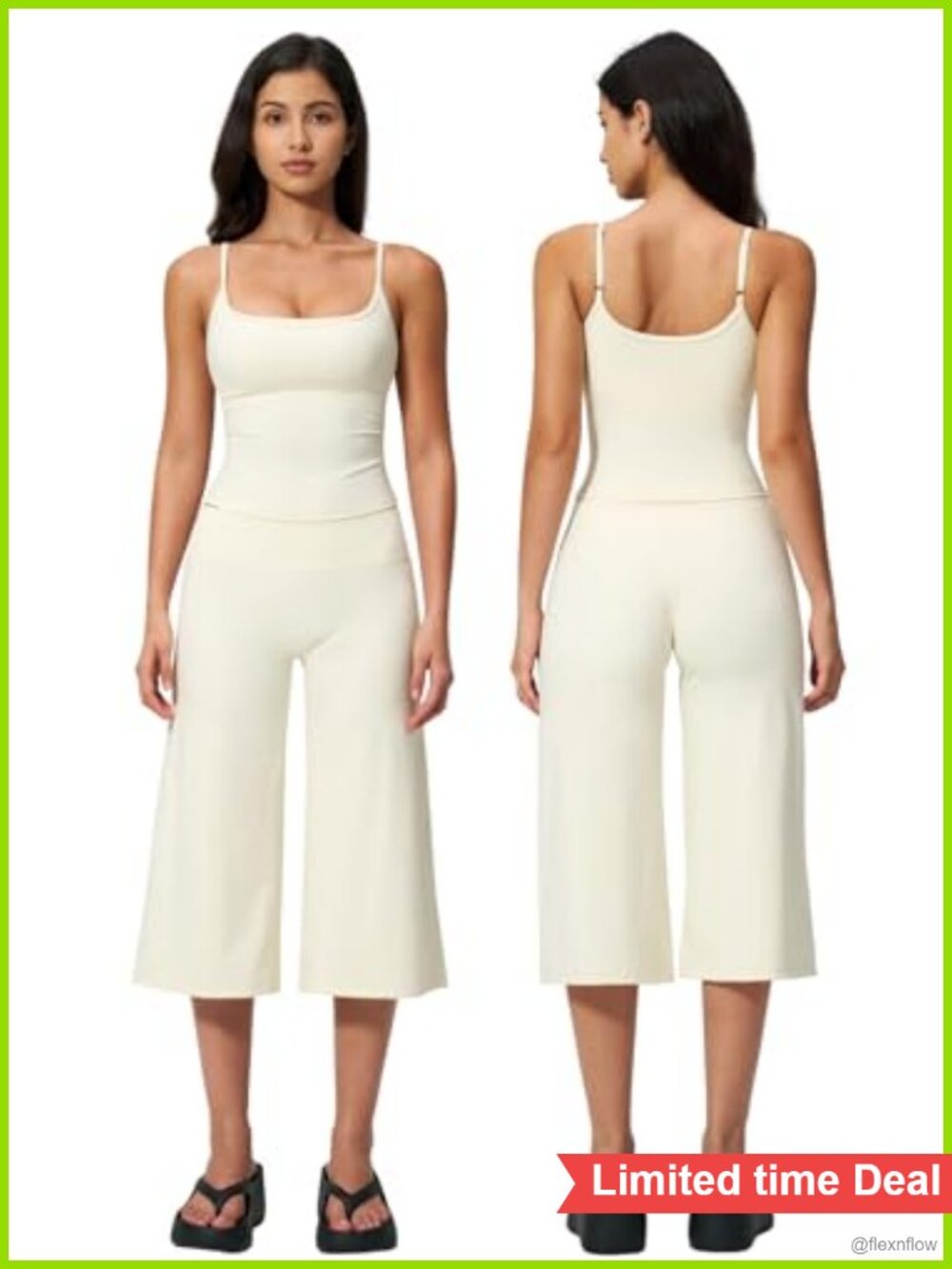 Women's 2 Piece Spaghetti Strap Crop Top Wide Leg Capri Yoga Set